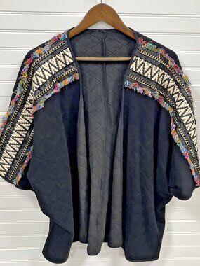 Judith March Mademoiselle Black Multicolor Western Embroidered Cardigan Womens L